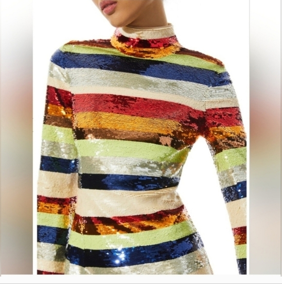 Alice + Olivia Mailynn Sequin Striped Multicolored Mini Dress SIZE 12 NWT $985 - Picture 7 of 15